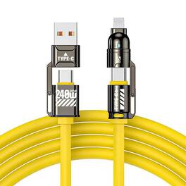 Topteng - 240W 4-in-1 Fast Charging Cable - Split into 2 Cords, for iPhone 5-17 & Samsung/Android Phones - Yellow