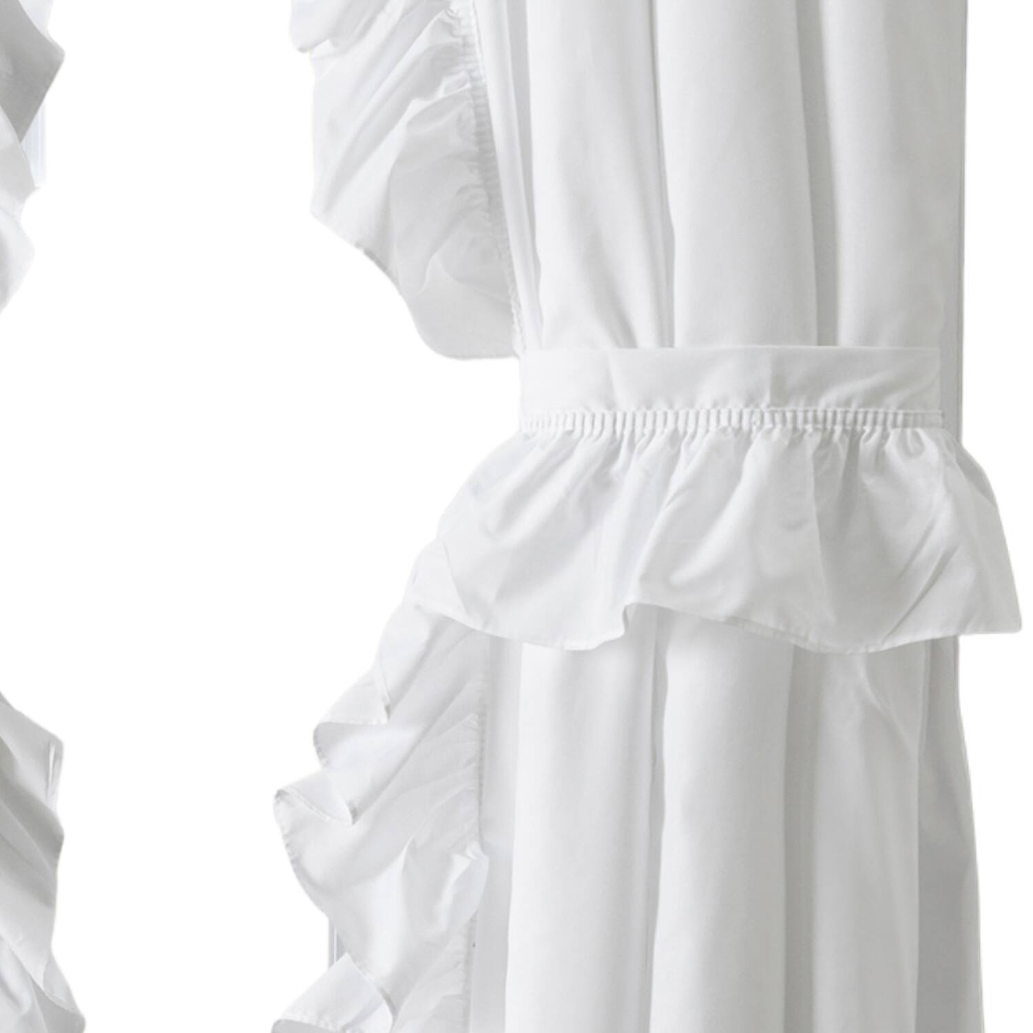 Back. Ellis Curtain - ELLIS Polyester-Cotton Classic Wide Solid Color Perma Press Ruffled Priscilla W/Ties 84" x 54" White - White.