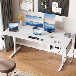 Furnulem - 63 Inches Electric Height Adjustable Standing Desk Ergonomic Home Office Desk - White