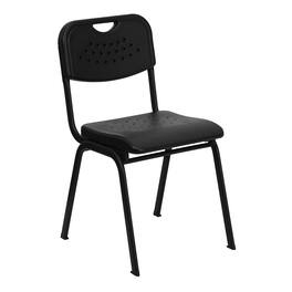 Emma + Oliver - 880 lb. Capacity Plastic Stack Chair with Open Back - Black