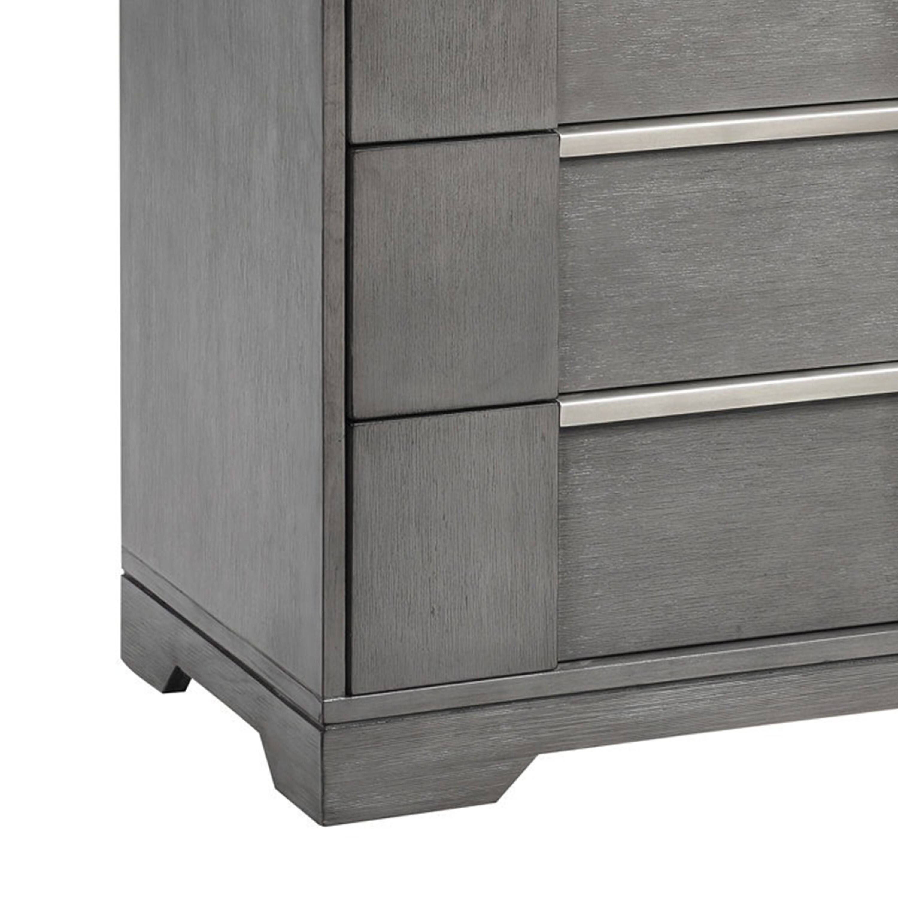 Alt View 3. Manhattan Lane - Levice Nightstand with 3 Drawers, Dovetail Built Solid Wood - Gray, Nickel.