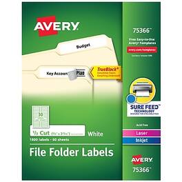 Avery - Laser/Inkjet File Folder Labels, 2/3" x 3 7/16", 30/Sheet, 60 Sheets/Pack (75366) - White