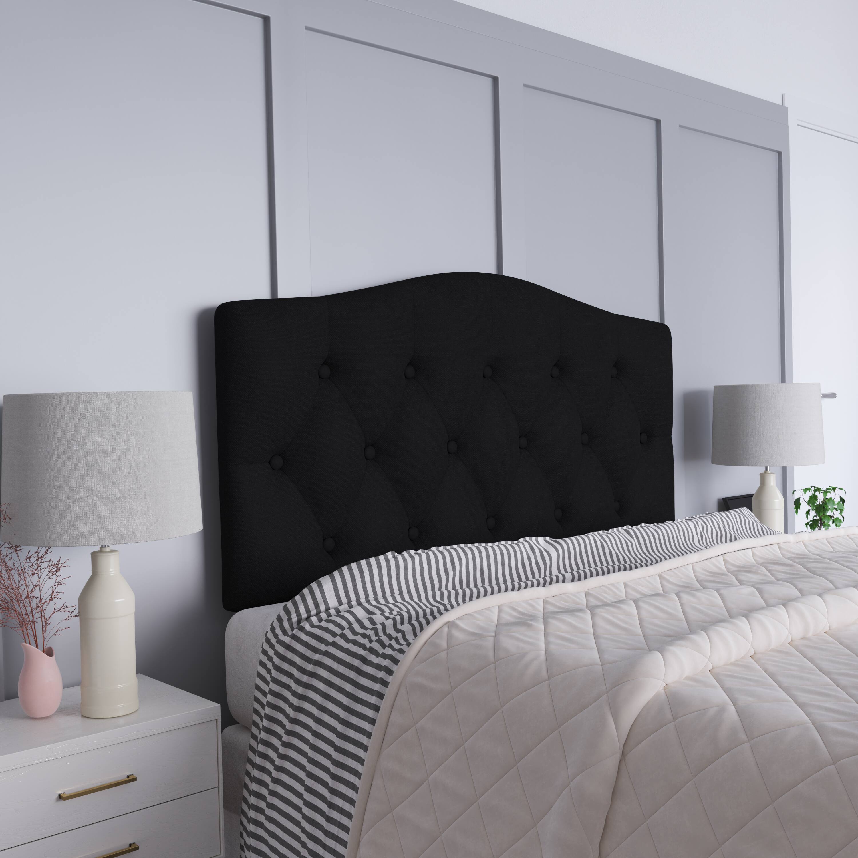 Alt View 3. Emma + Oliver - Arched Button Tufted Upholstered Headboard - Black.