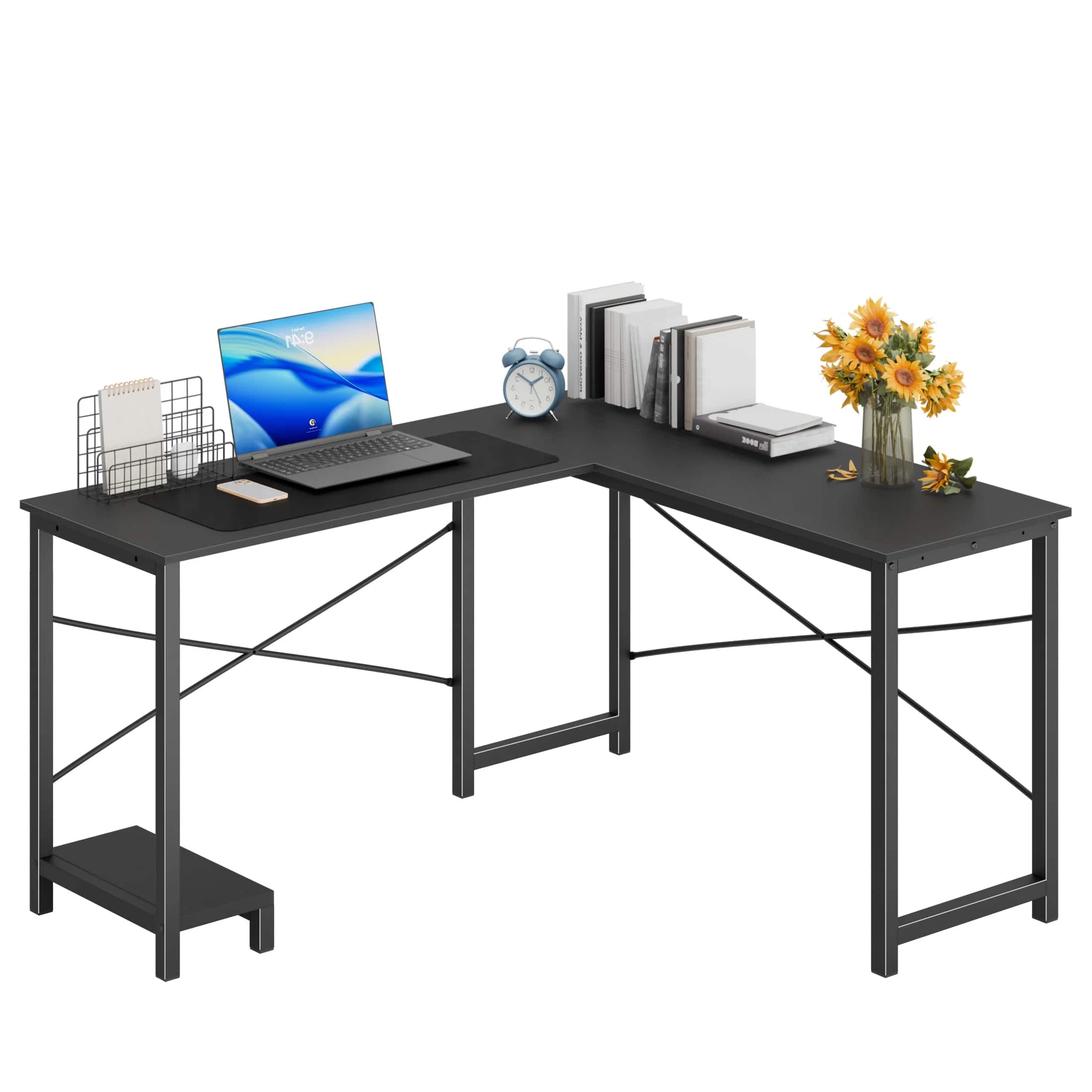 AENKYO - 49" L Shaped Desk Computer Desk Corner Desks Gaming Desk with CPU Stand Side Bag - Black