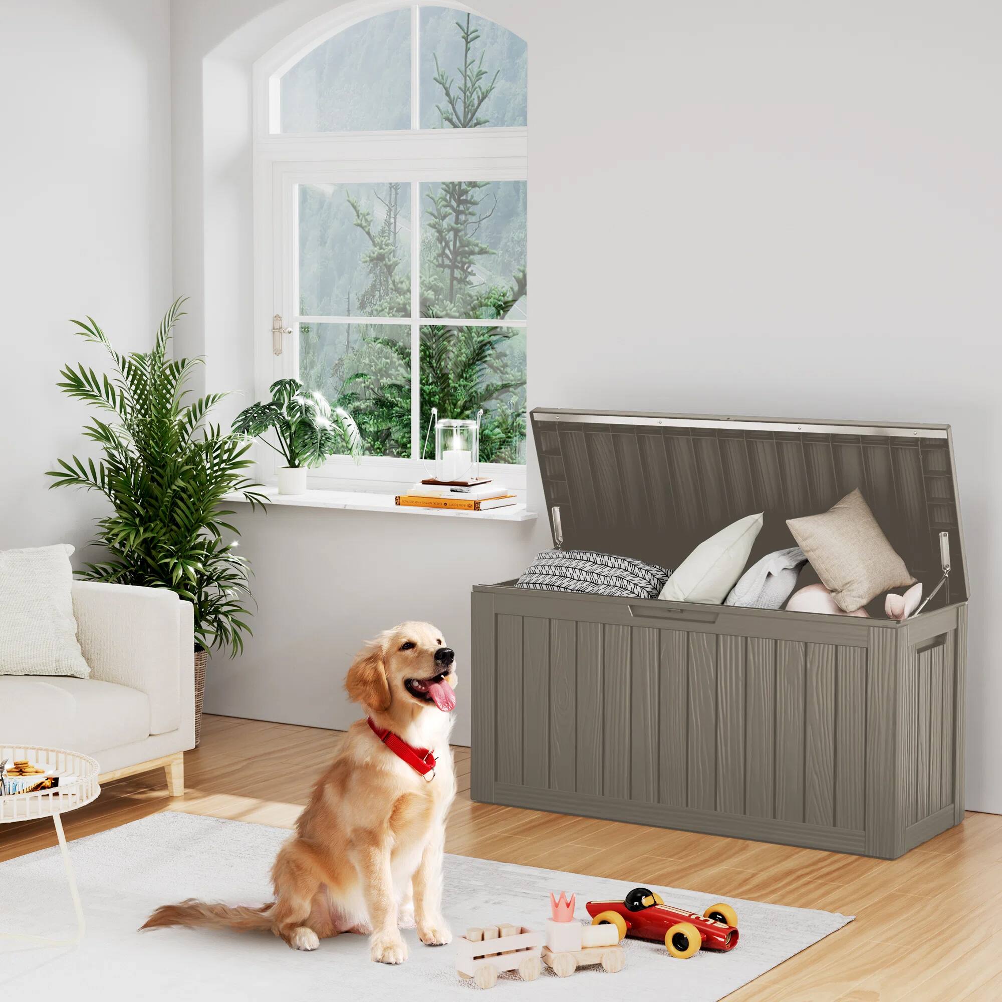 Alt View 2. Chic Crate - 46.3'' W 80 Gallons Water Resistant Resin Lockable Deck Box - Brown.