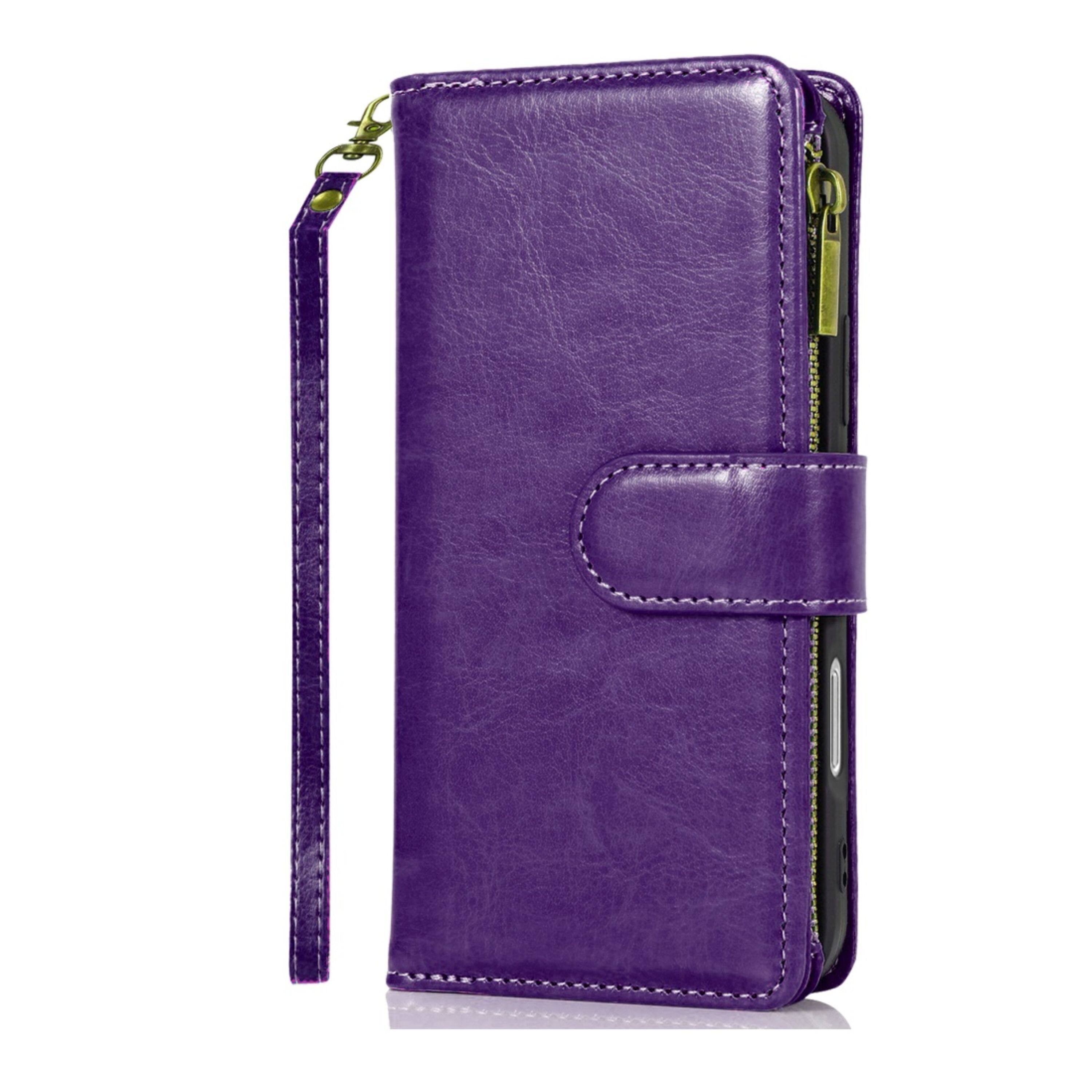 Back. Kitcheniva - PU Leather Phone Wallet Phone Case With Zipper Tempered Glass For iPhone 17 Dark Purple - Dark Purple.