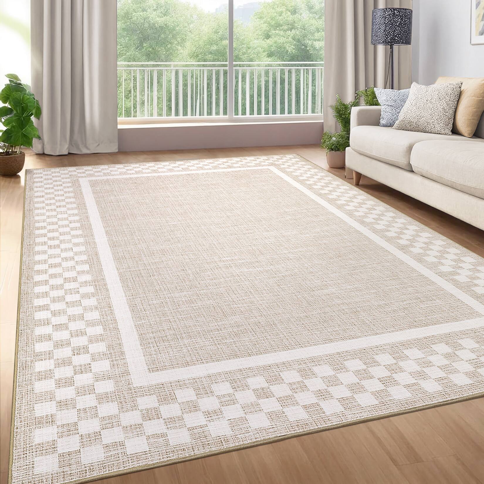 Acekool Modern Geometric Area Rug Checkerboard Frame Non Slip Low Pile ...