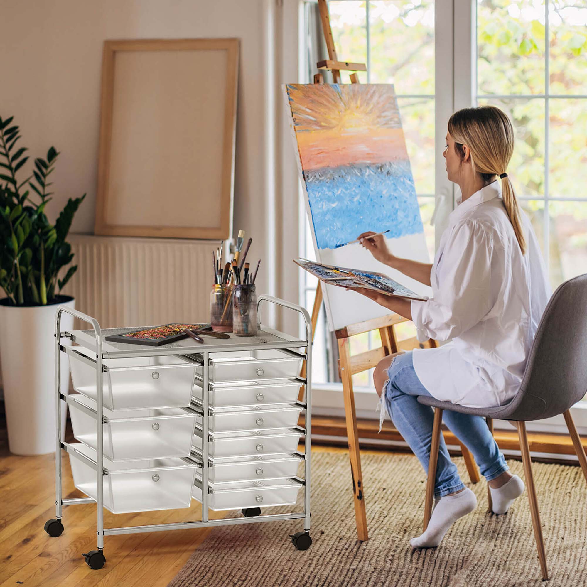 Alt View 4. Costway - Costway 9 Drawer Rolling Organizer Cart Utility Storage Tools Scrapbook Paper Multi-Use Clear - Clear.