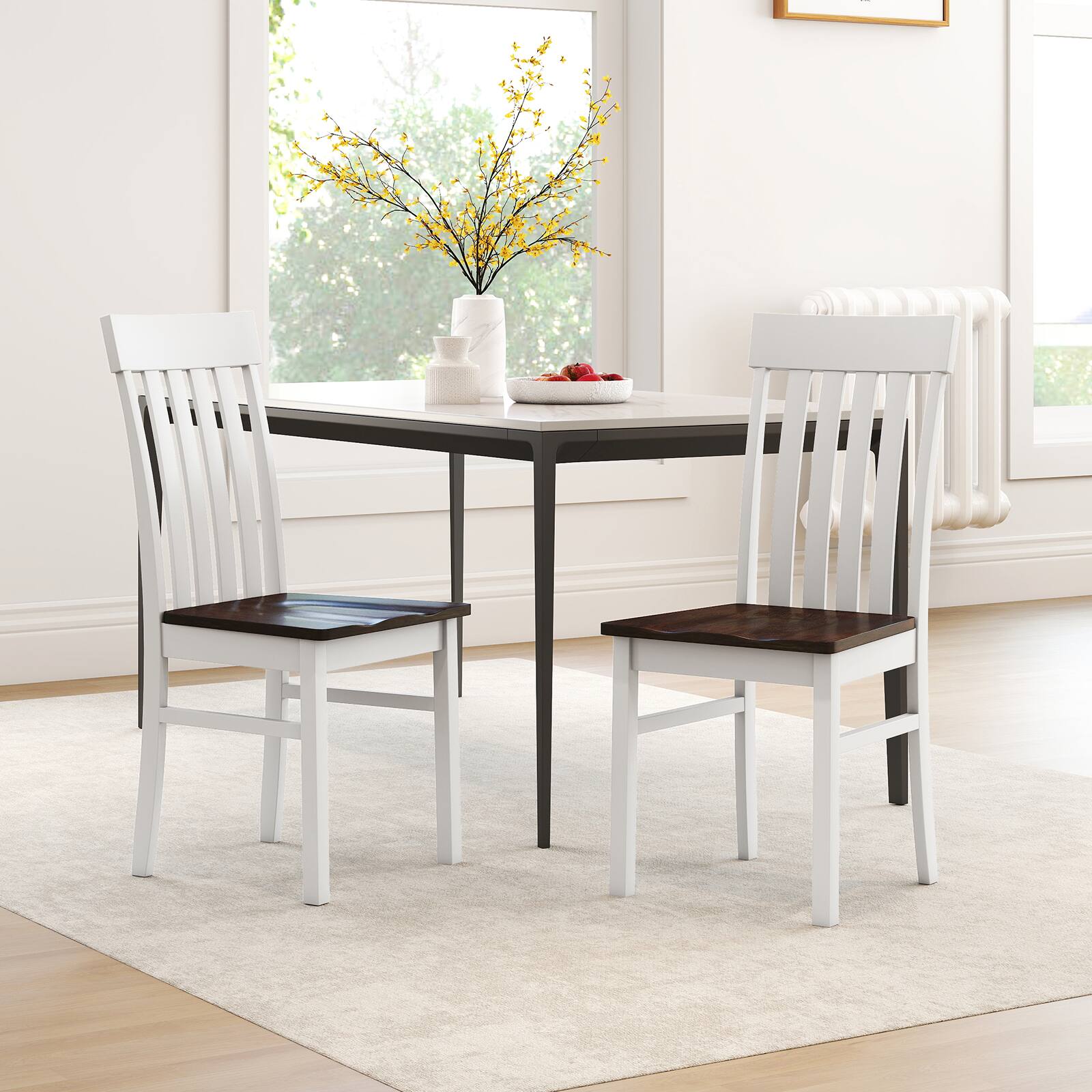 Alt View 3. Gymax - Gymax Dining Chairs Set of 4 w/Slatted High Backrests Concave Seats Rubber Wood Legs - White.