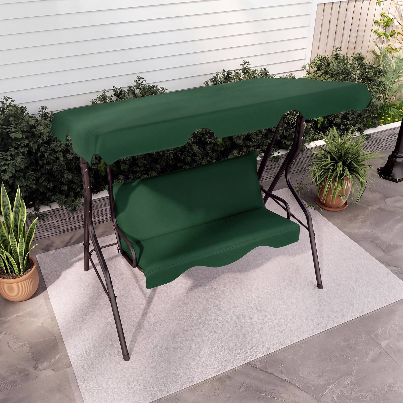 Alt View 3. Costway - Costway 3-Person Outdoor Patio Swing Chair with Adjustable Canopy and Removable Cushion - Dark Green.