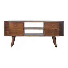 Artisan Furniture - Solid Wood Chestnut Rounded Entertainment Unit, 4 Drawers, 2 Shelves, Dark - Brown