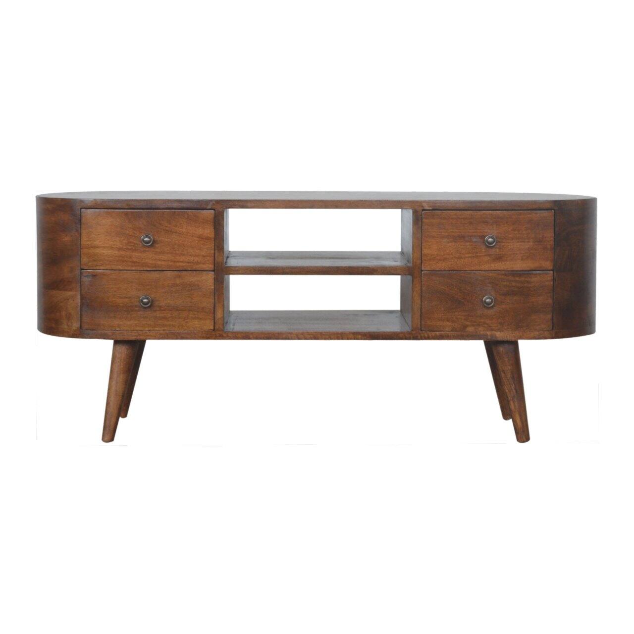 Front. Artisan Furniture - Artisan Furniture Solid Wood Chestnut Rounded Entertainment Unit, 4 Drawers, 2 Shelves, Dark Brown - Brown.
