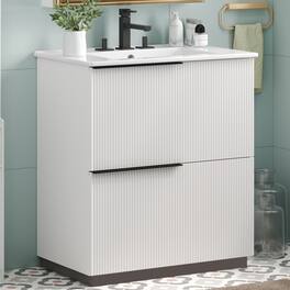 Boyel Living - 30 Inch Bathroom Vanity with Ceramic Sink Full Extension Drawers Soft Close Fluted Design - White