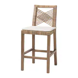 bali & pari - Poltak Modern Bohemian Natural Kubu Rattan and Mahogany Wood Counter Stool - Kubu Grey/Rustic Taupe