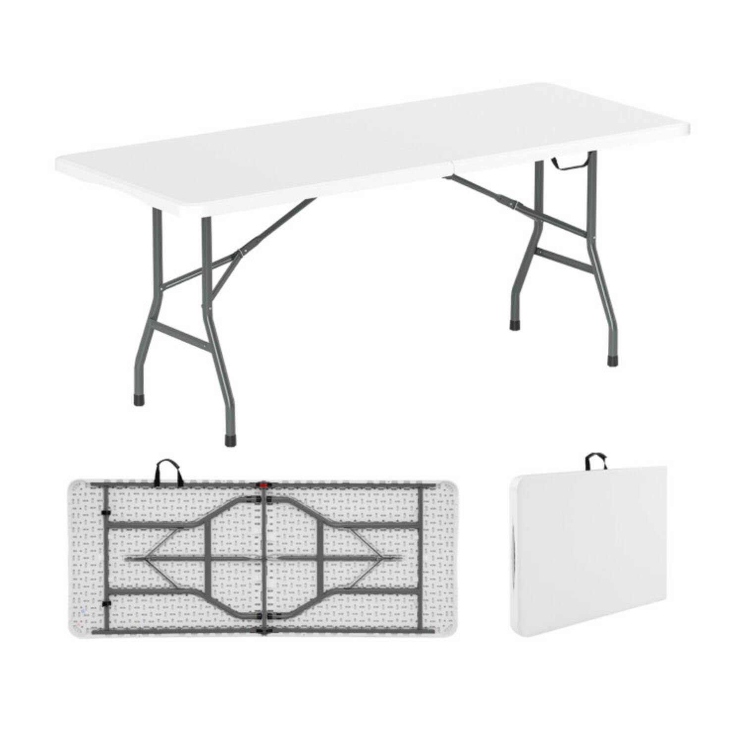 Alt View 5. LUCKY ONE - 6 ft Portable Folding Table 350 lbs Fold-in-Half w HDPE Top & Carry Handle Camping Picnic - White.