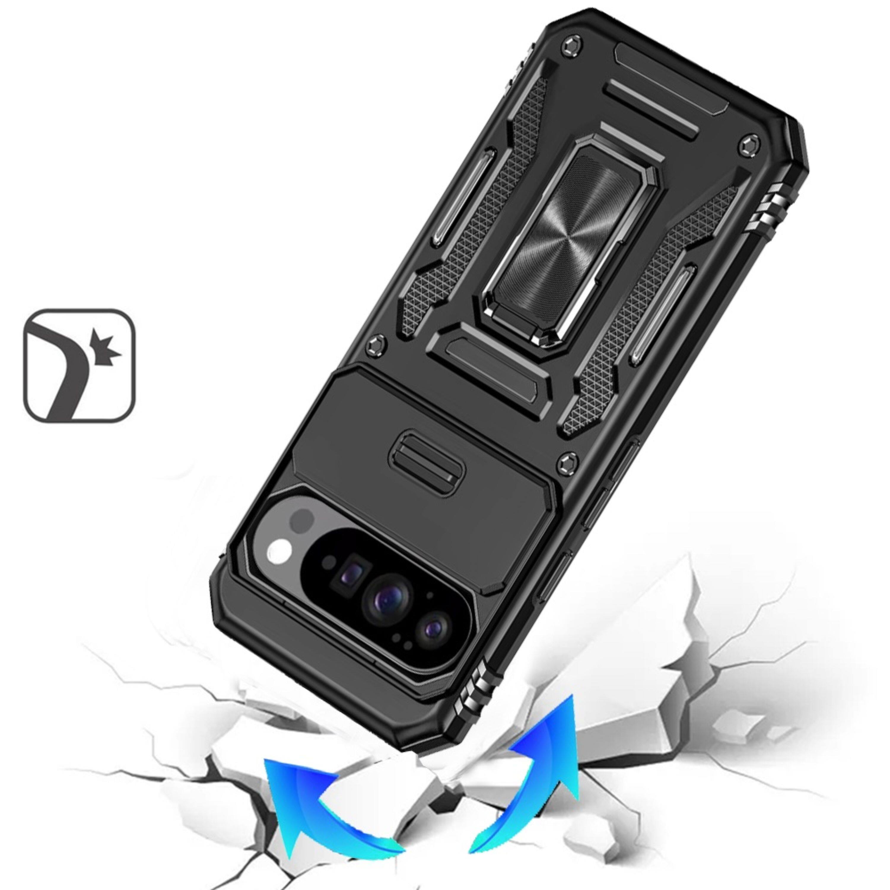 Angle. Kitcheniva - Sliding Lens with Metal Stand Plus Tempered Glass For Google Pixel 10/10 Pro Black - Black.