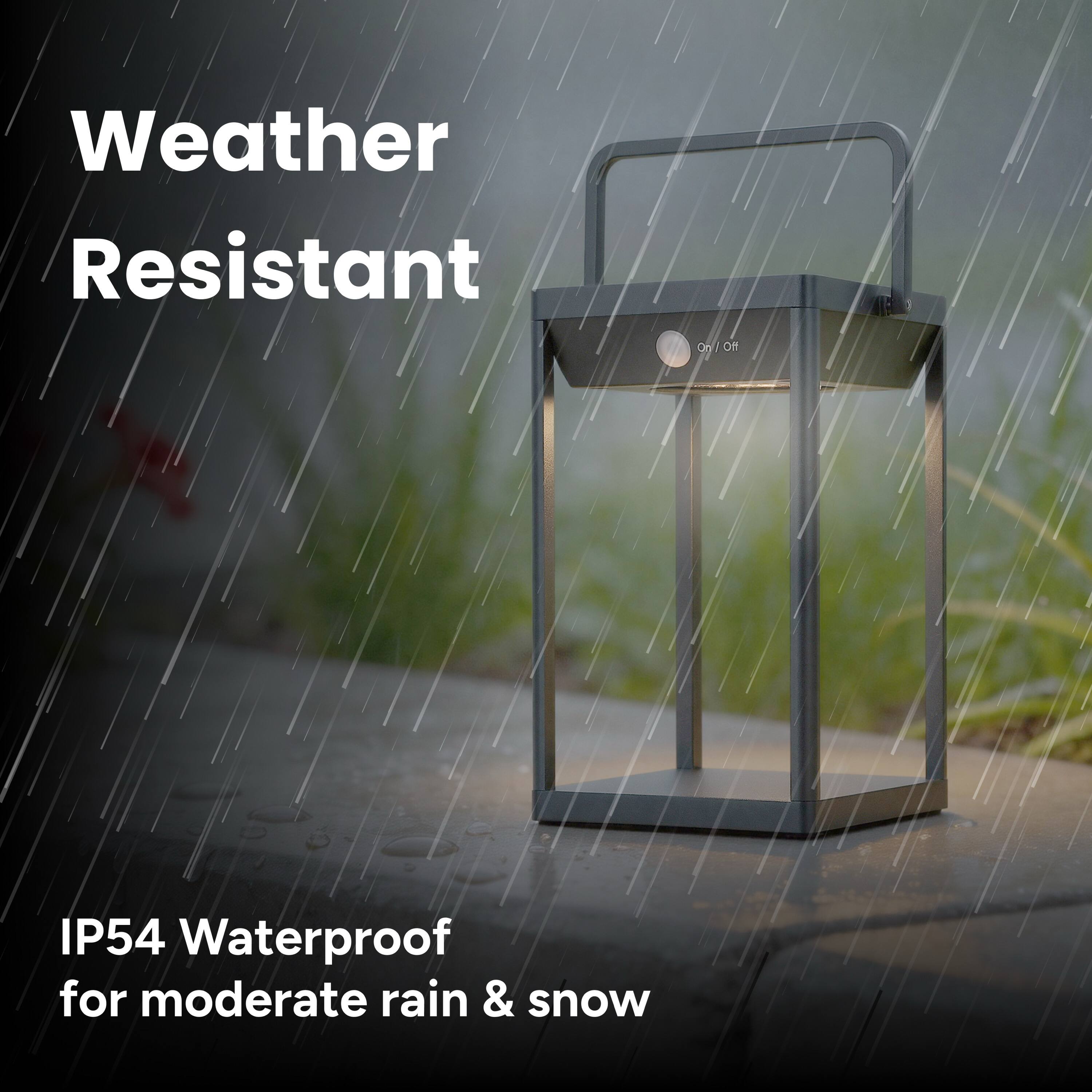 Weather Resistant

On / Off

IP54 Waterproof for moderate rain & snow