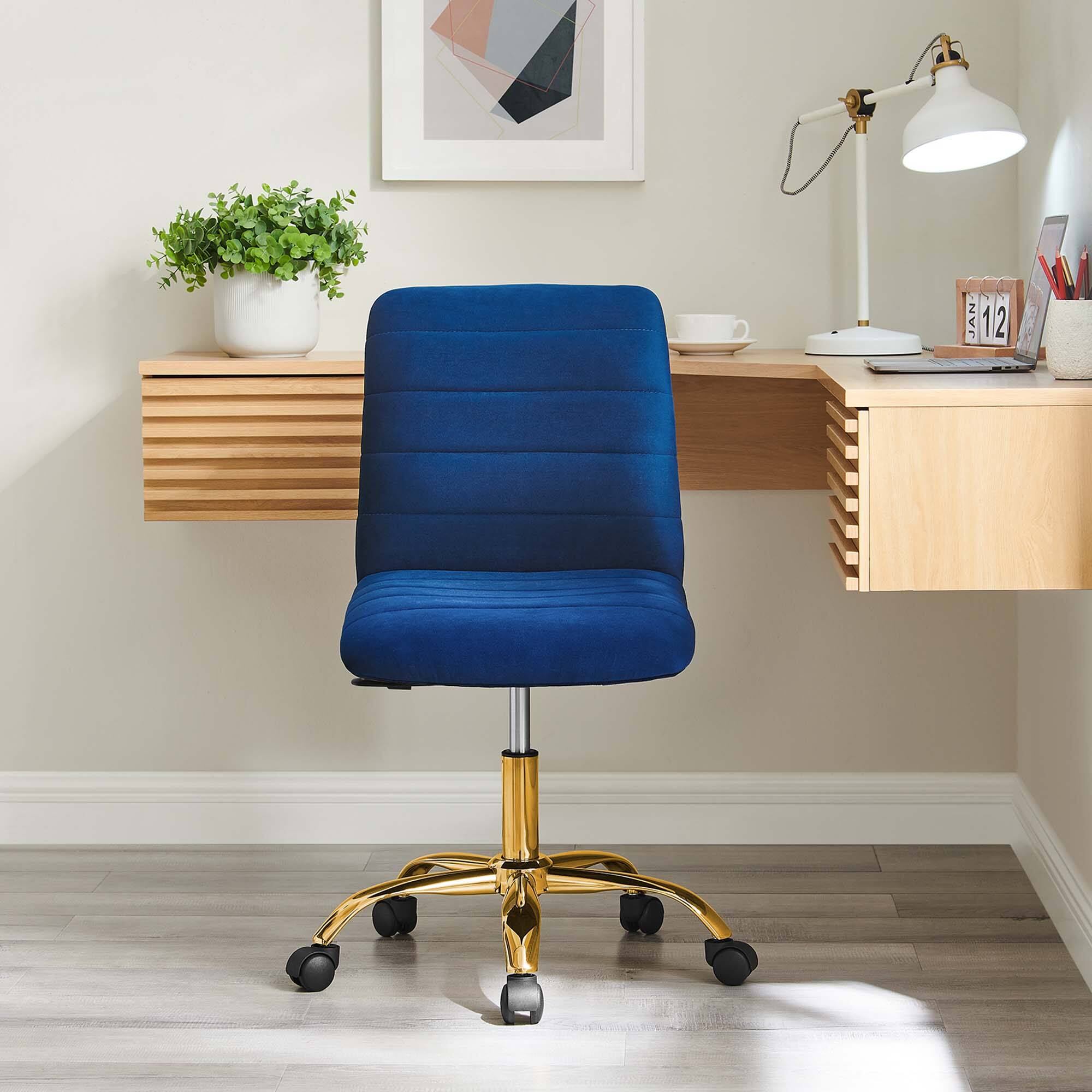 Alt View 5. Modway - Ripple Armless Performance Velvet Office Chair by Modway - Blue.