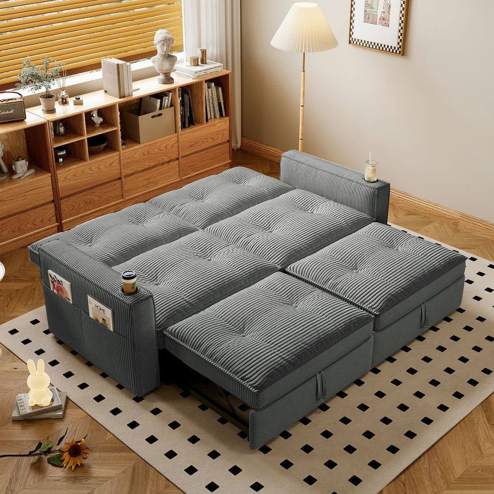 Left. Kadyn - 2-in-1 Convertible Velvet Sofa Bed for Guests, 600lb Weight Capacity - Gray - Gray.