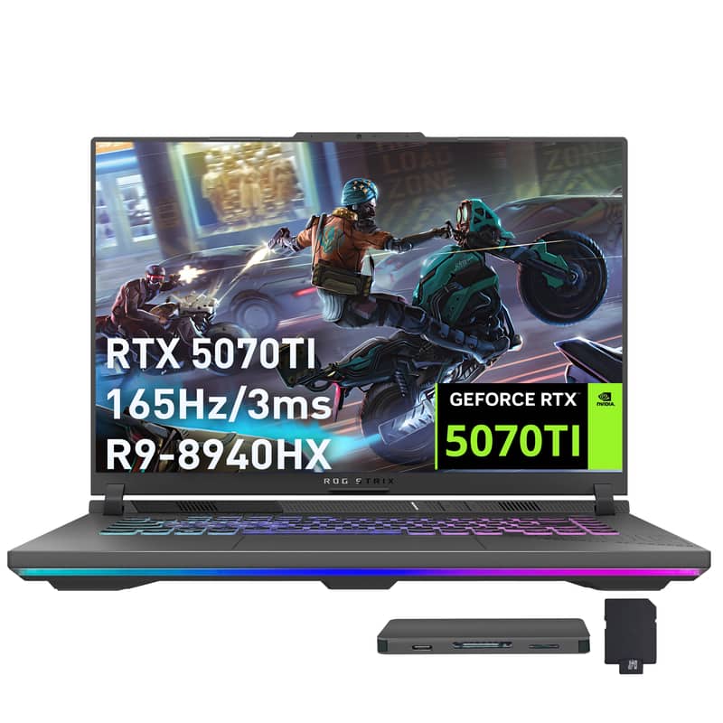 ASUS - Strix G16 16" WUXGA Gaming Laptop,GeForce RTX 5070 Ti,Ryzen 9 8940HX,32GB RAM,2TB SSD+1TB Dock Set,Win 11 - Gray