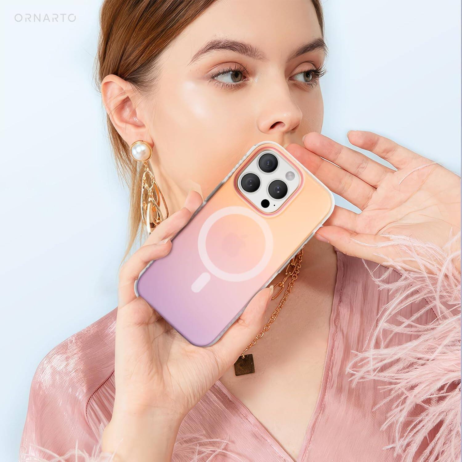 Alt View 6. Ornarto - ORNARTO Magnetic Case for iPhone 16 Pro 6.3" Compatible with MagSafe,Shockproof Protective Rainbow Phone Cover-Sunset - Sunset.