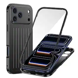 Dteck - Full Body Case for Apple iPhone 17 Pro Max with Built-in Glass Screen Protector, Aluminum Alloy Bumper Rugged Cover - Black
