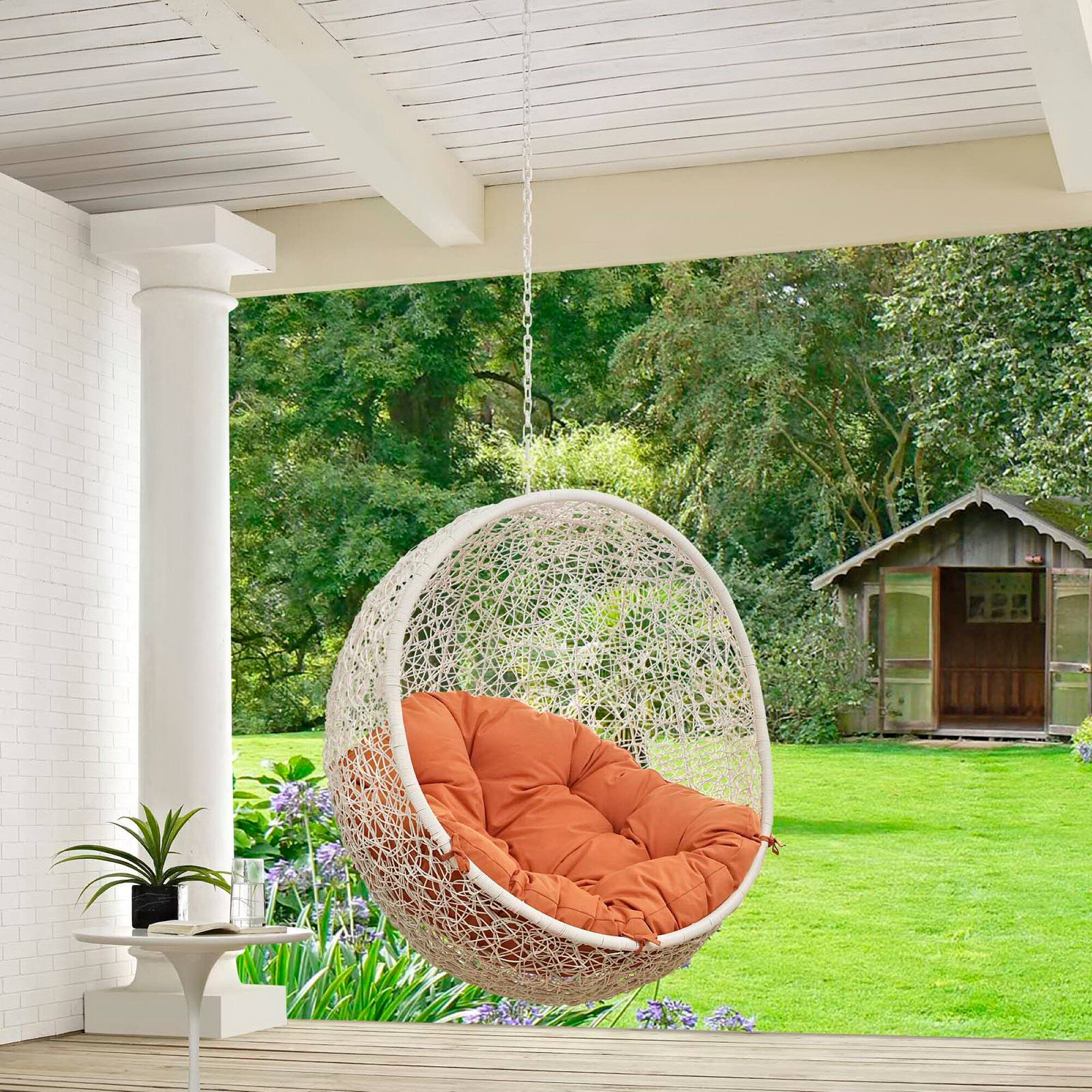 Left. Modway - Hide Outdoor Patio Swing Chair Without Stand by Modway - White Orange.