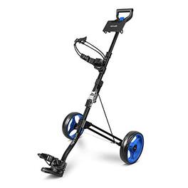 SereneLife - 2 Wheel Golf Push Cart - Lightweight Folding w/Elastic Strap - Black/Blue