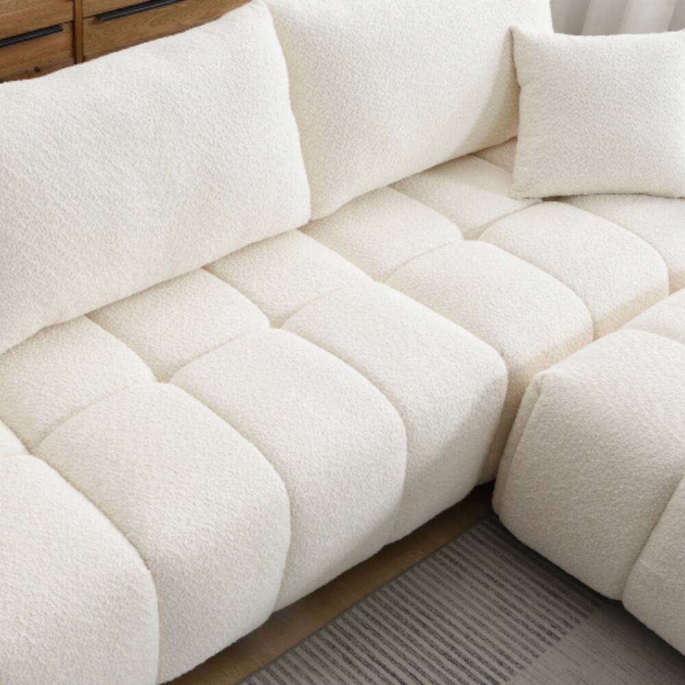 Alt View 4. LUCKY ONE - 110" L-Shape Modular Boucle Sectional Sofa w/ Extra-Large Seat Pull-Line Design Ottoman - Cream.