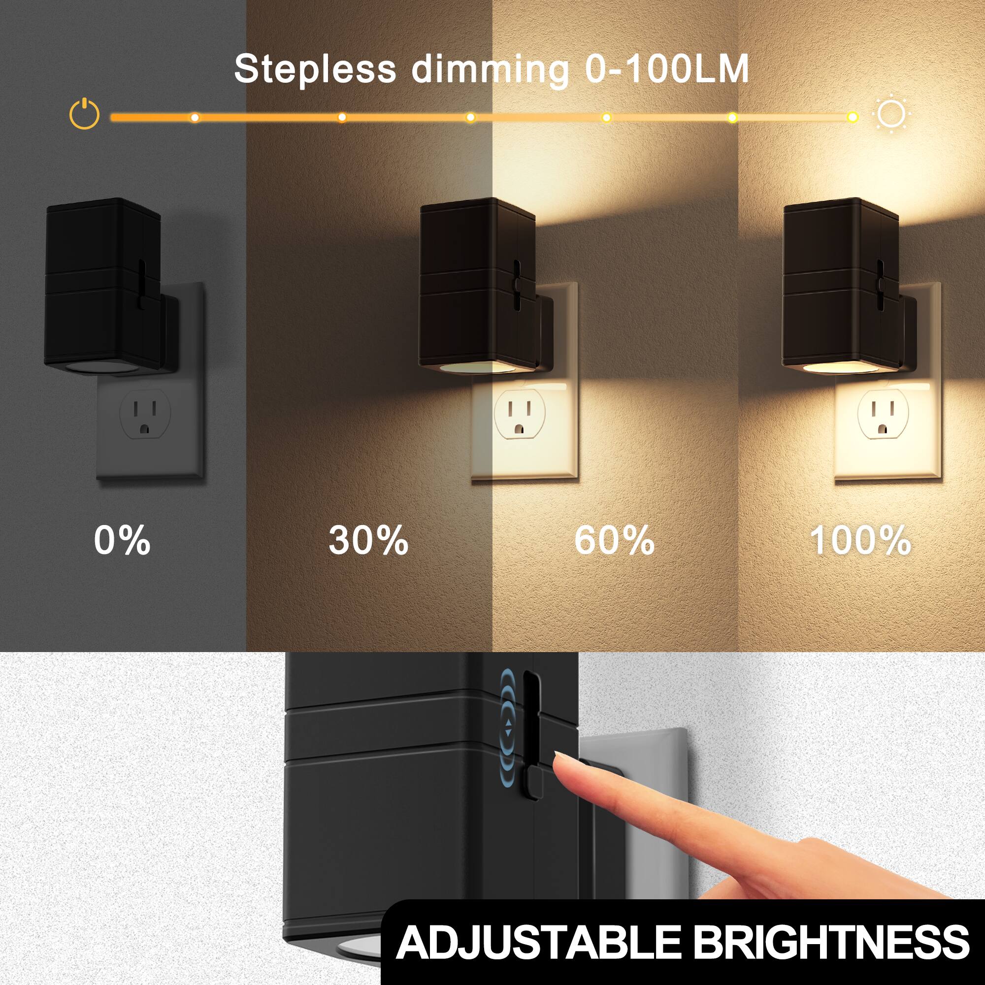 Stepless dimming 0-100LM  
0%  
30%  
60%  
100%  
ADJUSTABLE BRIGHTNESS