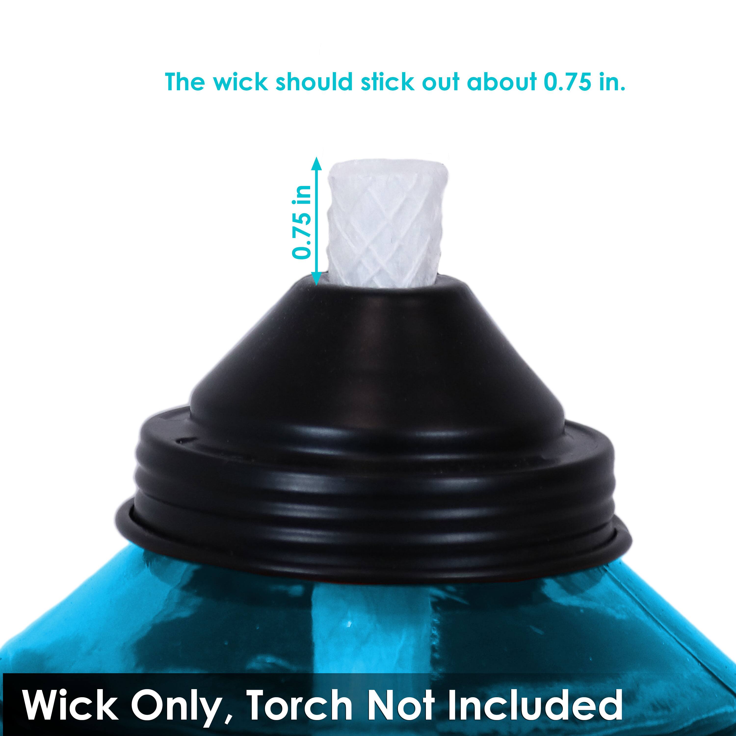 The wick should stick out about 0.75 in.

Wick Only, Torch Not Included