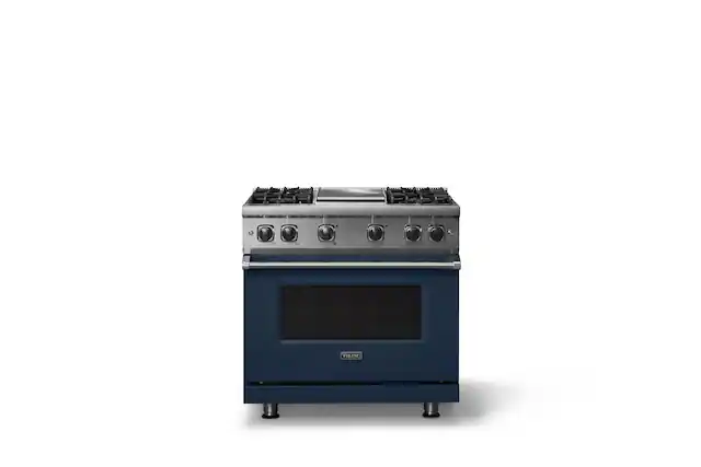 Front. Viking - 5.1 Cu. Ft. 36"W Freestanding LP Gas Sealed 4 Burner Range with Griddle - Slate Blue.