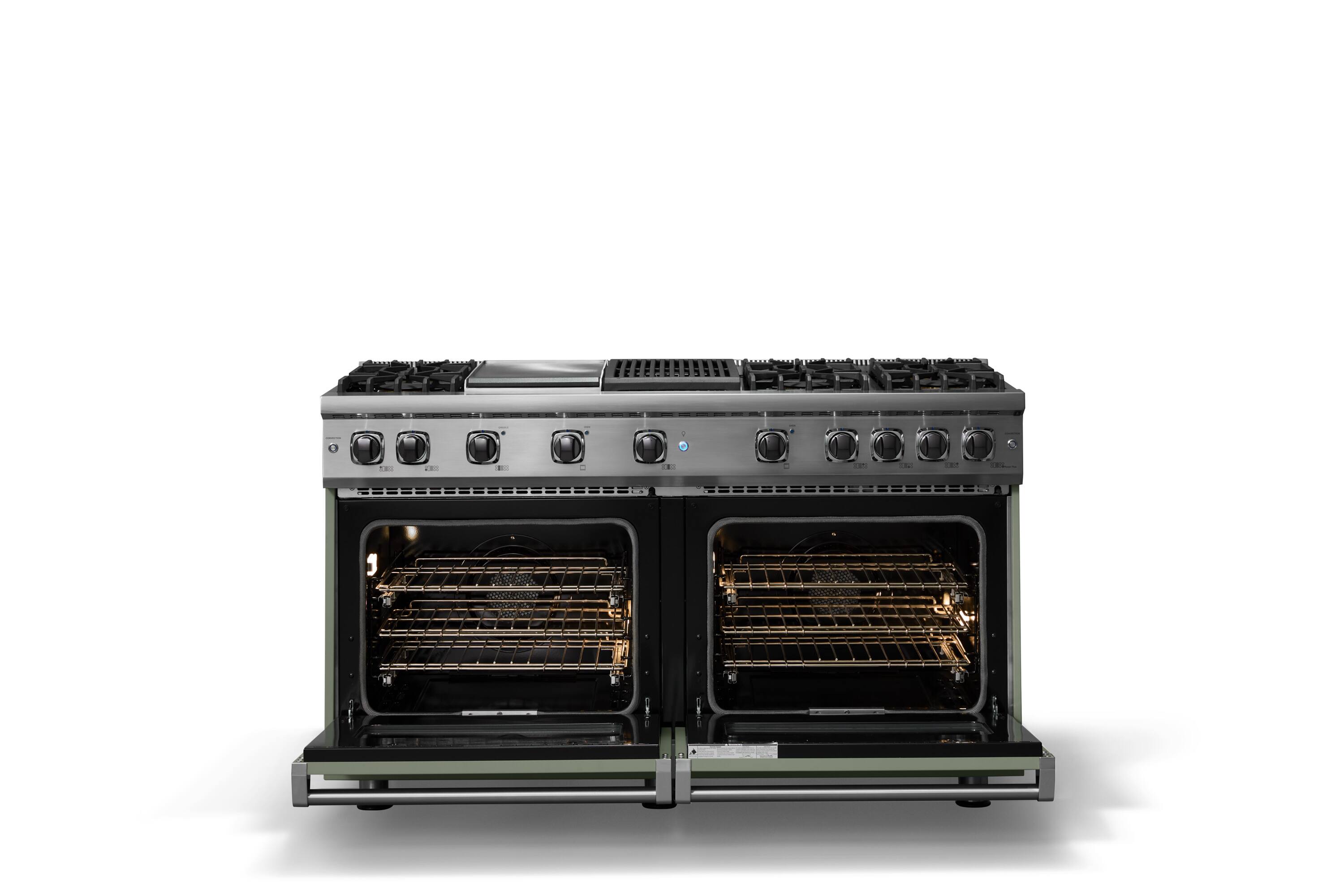 Alt View 3. Viking - 8.0 Cu. Ft. 60"W. Professional 5 Series Freestanding Double Oven Gas Convection Range - Eucalyptus.