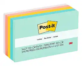 Post-it - Notes, 3" x 5", Beachside Café Collection, 100 Sheet/Pad, 5 Pads/Pack (655AST) - Multicolor