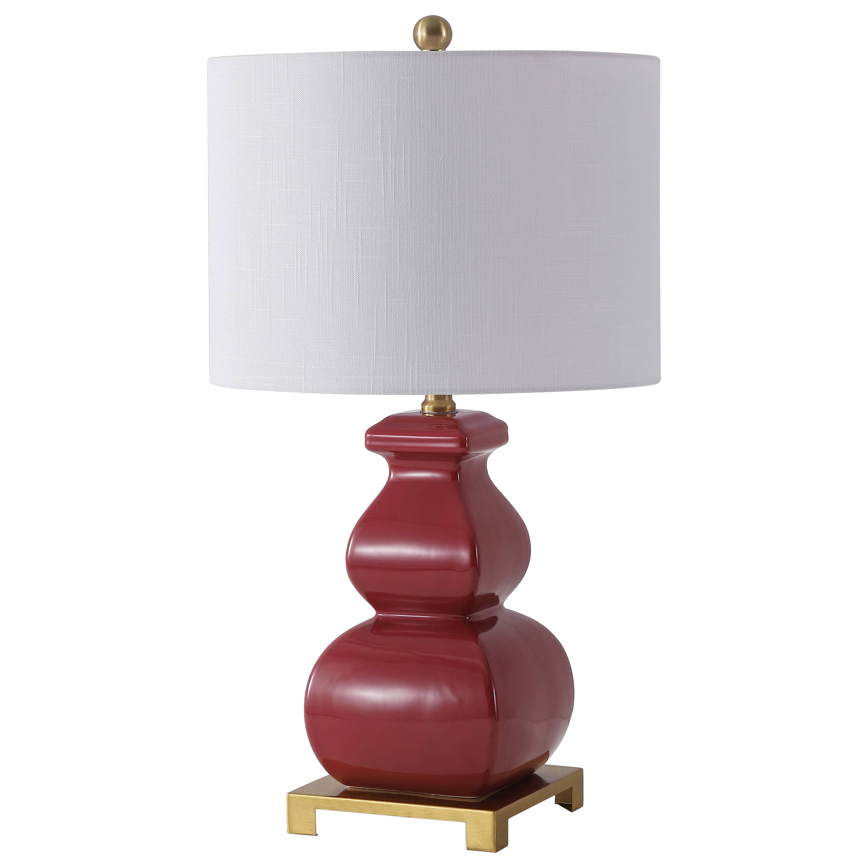 Alt View 7. Jonathan Y - Vienna 25.5" Transitional Ceramic Gourd Table Lamp, Classic Red with Brass Gold Base for Living Room - Red.
