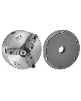 VEVOR - 3-Jaw Lathe Chuck, 8 Inch (200 mm), Self-Centering Chuck with 2 1/4 in-8 Threaded Backing Plate - Silver