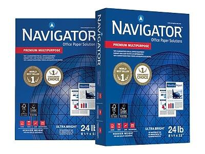 Navigator  
Office Paper Solutions  

Premium Multipurpose  

World Best Seller  
1 Consumer Choice  

Ultra Bright  
24 lb  
8 1/2 x 11  

Heavier Weight