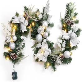 RTMB - 6ft Pre-Lit Christmas Garland with Silver White Balls and Pine Cones - Color: Silver