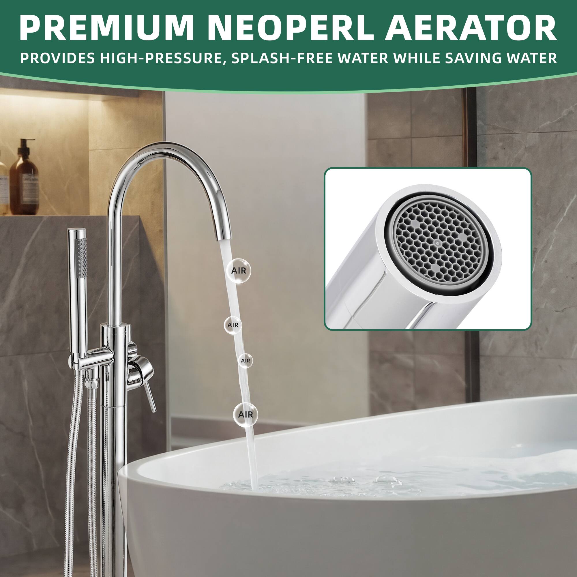 PREMIUM NEOPERL AERATOR  
PROVIDES HIGH-PRESSURE, SPLASH-FREE WATER WHILE SAVING WATER