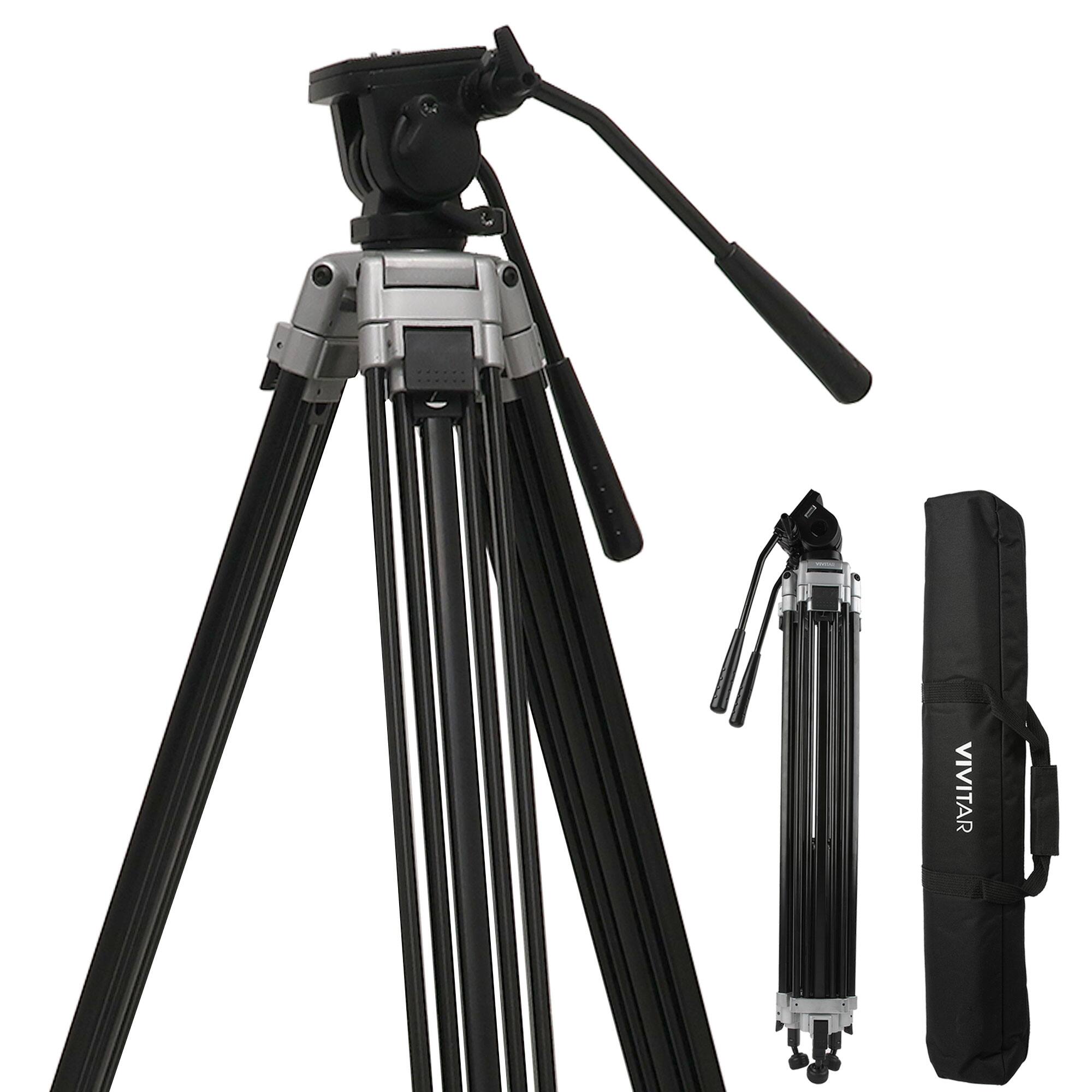 Vivitar - 75" Aluminum Alloy Tripod Twin Handle - Head 360° Panning - 17lbs Load Capacity with Protective Carry Case - Black