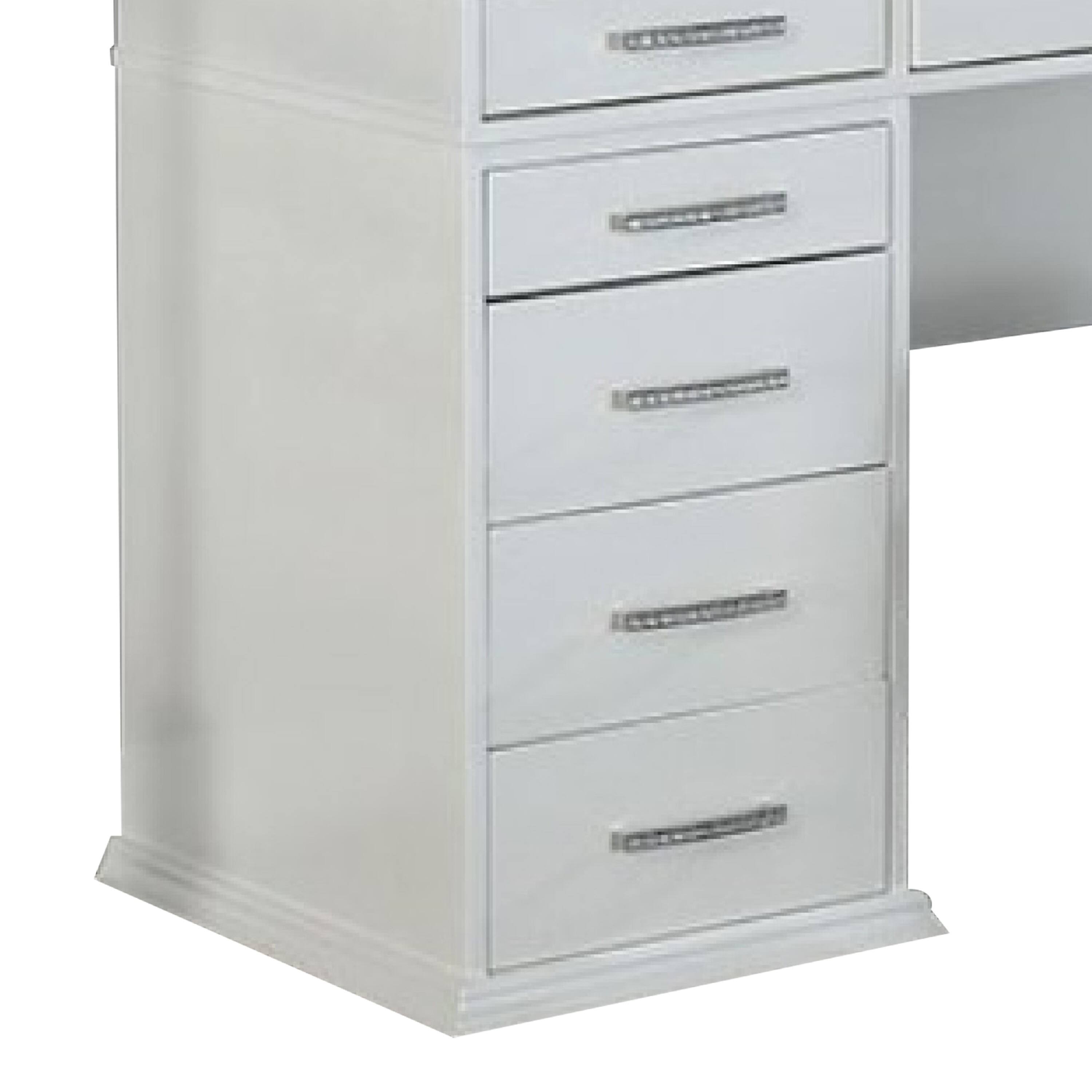 Alt View 3. Manhattan Lane - Vaz 3pc LED Mirror Vanity Table Set, Glass Top, Padded Stool - Luminous White, Gray, Clear.