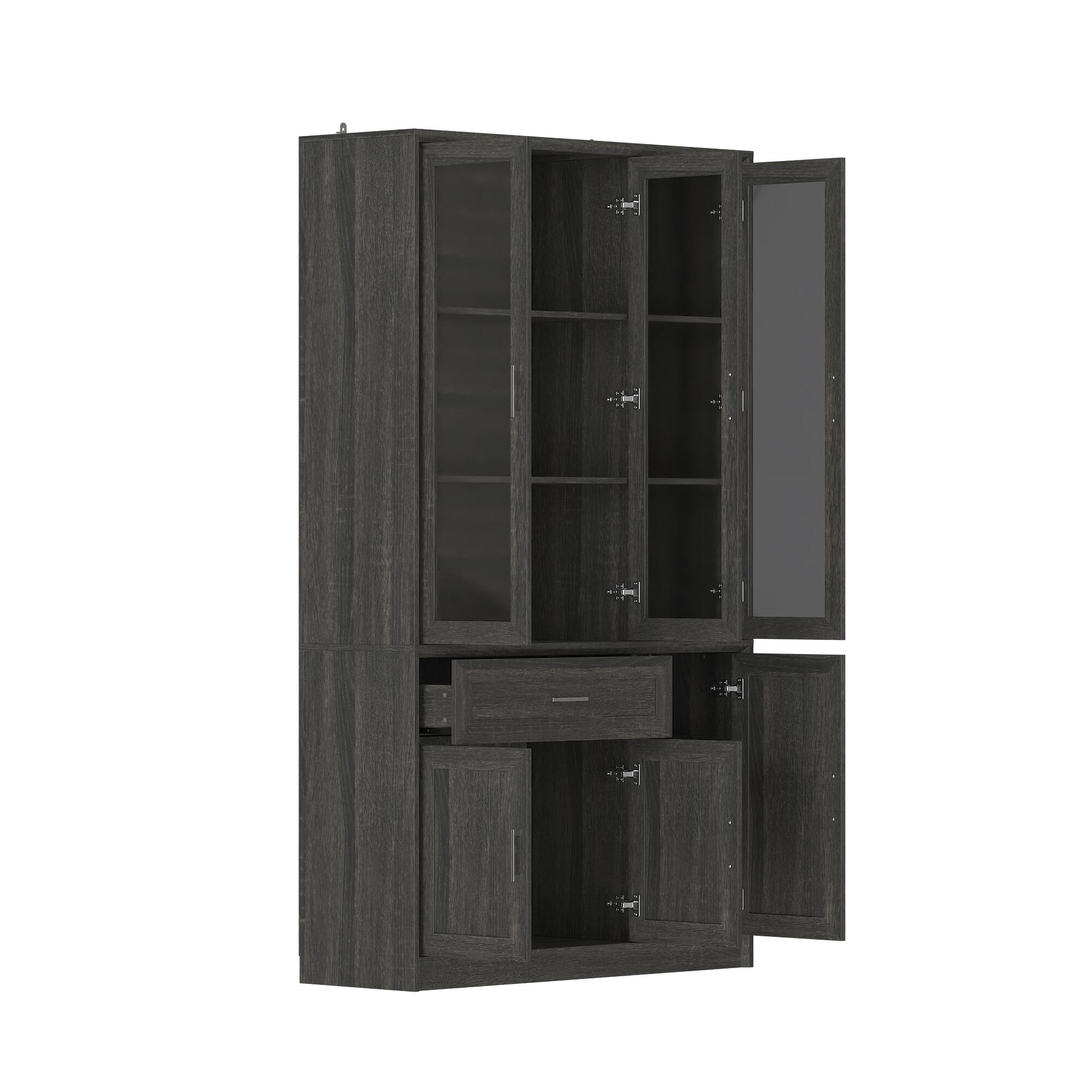 Left. Famapy - Famapy Retro Wood - Grain Tempered Glass Display Cabinet - Black.