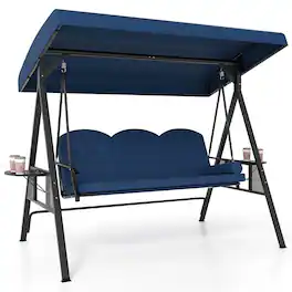 Costway - 3-Seat Patio Swing Chair with Adjustable Canopy Thickened Cushions Pillow - Navy