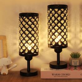 Oumilen - 2 Pack Black Crystal Table Lamps – Modern Glam Bedside Lamps with Mesh Shade, E26 Socket for Bedroom Living Room