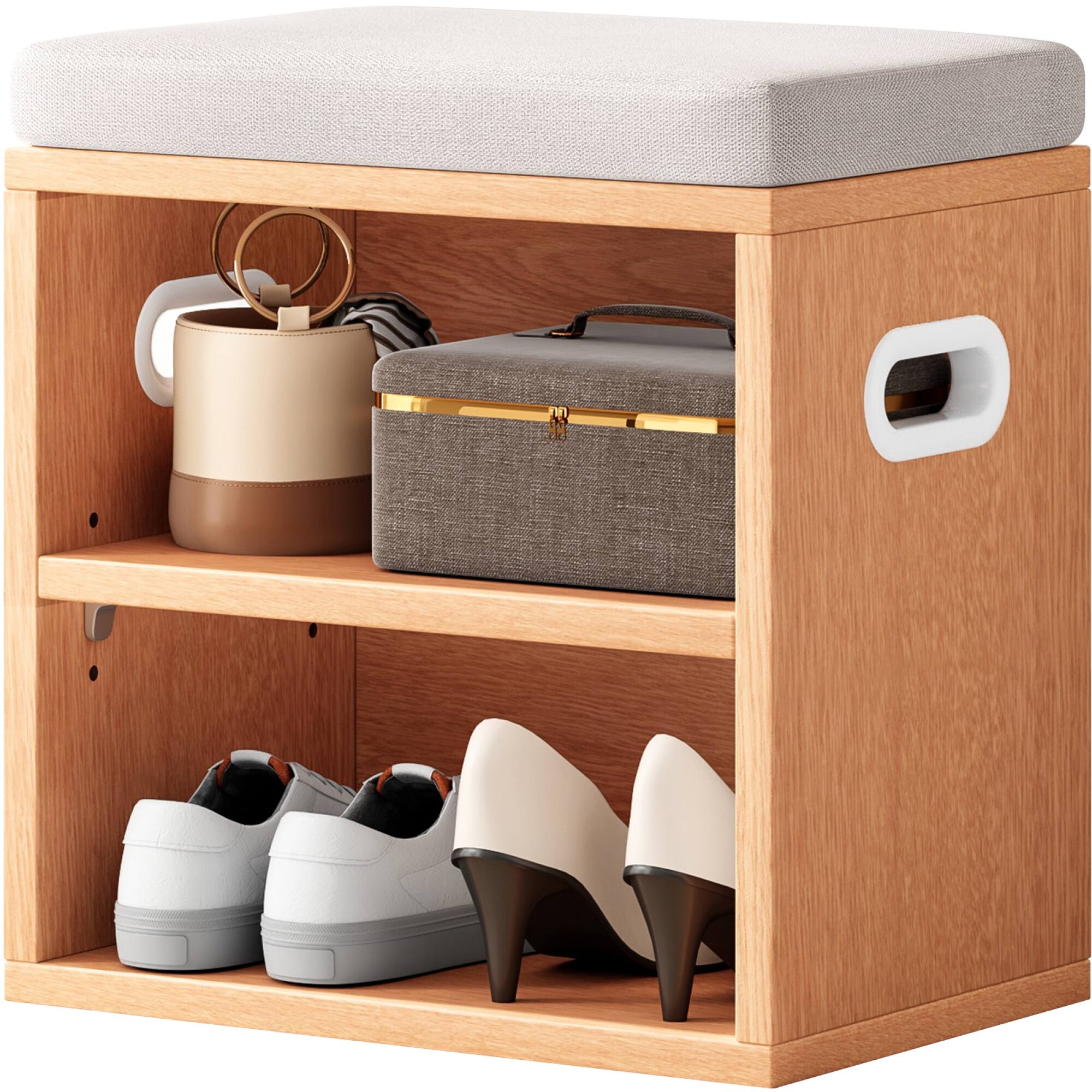 Alt View 5. GOODSILO - Compact Entryway Shoe Storage Bench with Removable Cushion for Seating and Organization - Beige+Oak.