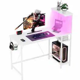 GTPlayer - 42 in L-Shaped Gaming Desk with LED Lights Corner Desk with 3-Tier Storage Compact Computer Desk - White