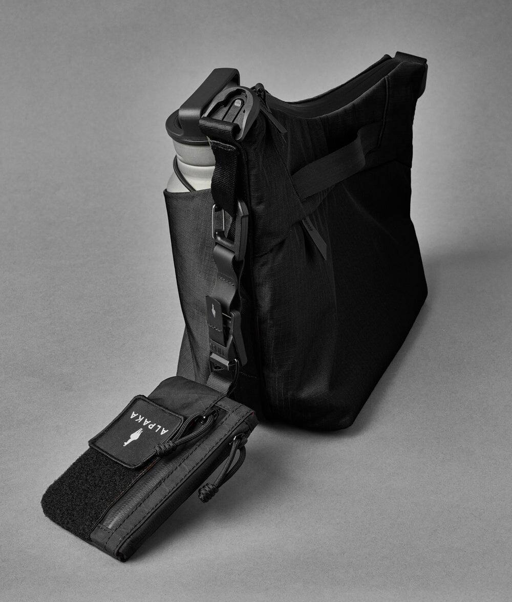 Alt View 6. ALPAKA - Flow Satchel 4L Crossbody Bag, Water Resistant Shoulder Bag, Expandable Bottle Pocket, YKK Zippers - Black Axoflux 210D.