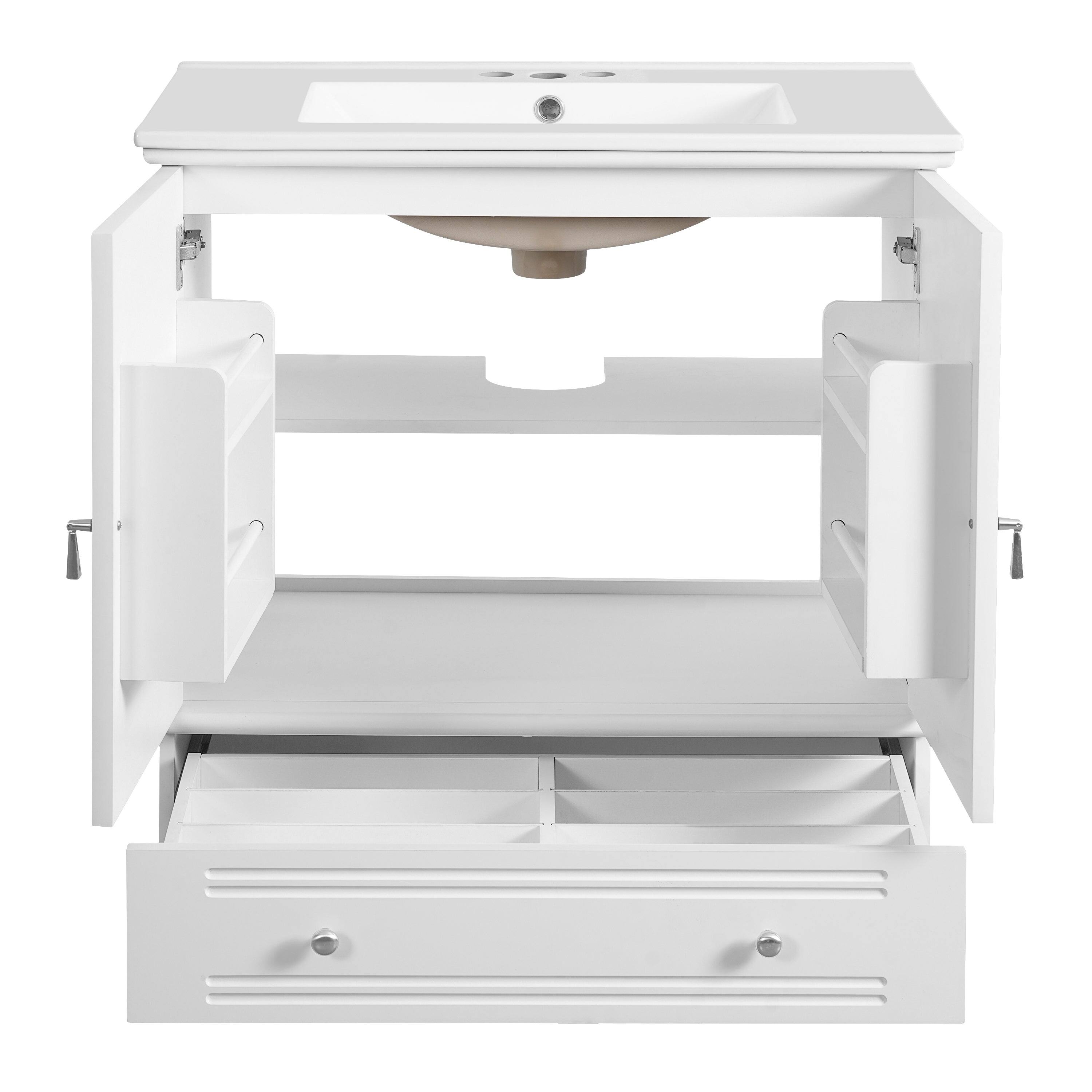 Alt View 9. Boyel Living - 30 Inch Bathroom Vanity with Ceramic Sink and Adjustable Shelf White - White.