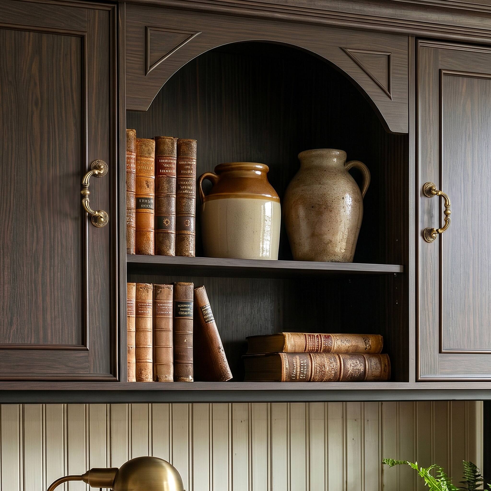 Alt View 7. Famapy - Bookcase Desk with Hutch & Drawers, Large Computer Desk with Arched Shelves for Home Library Student Writing Station - Dark Brown.