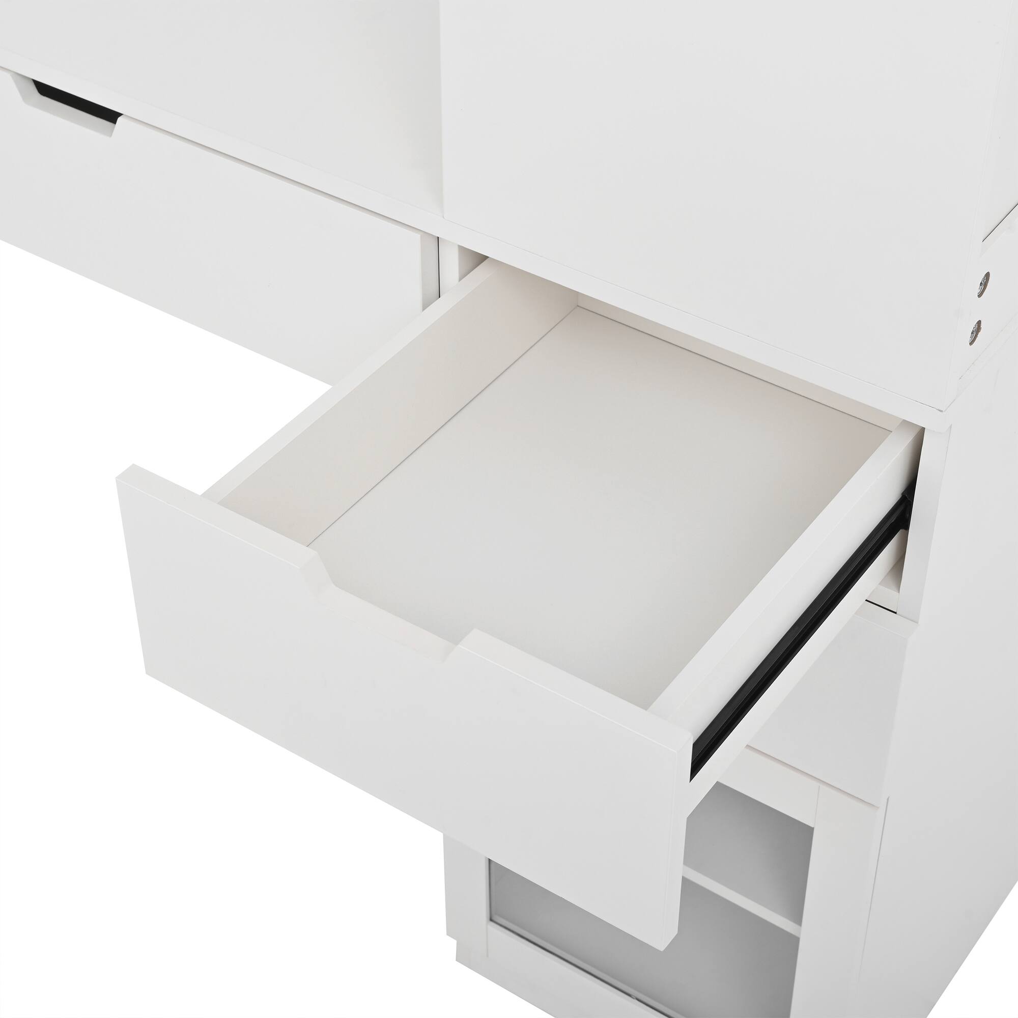 Alt View 10. Tiramisubest - Versatile Vanity & Computer Desk with Mirror,Charging Station,Hidden Compartments,3 Drawers,2 Cabinets and Shelves,White - White.